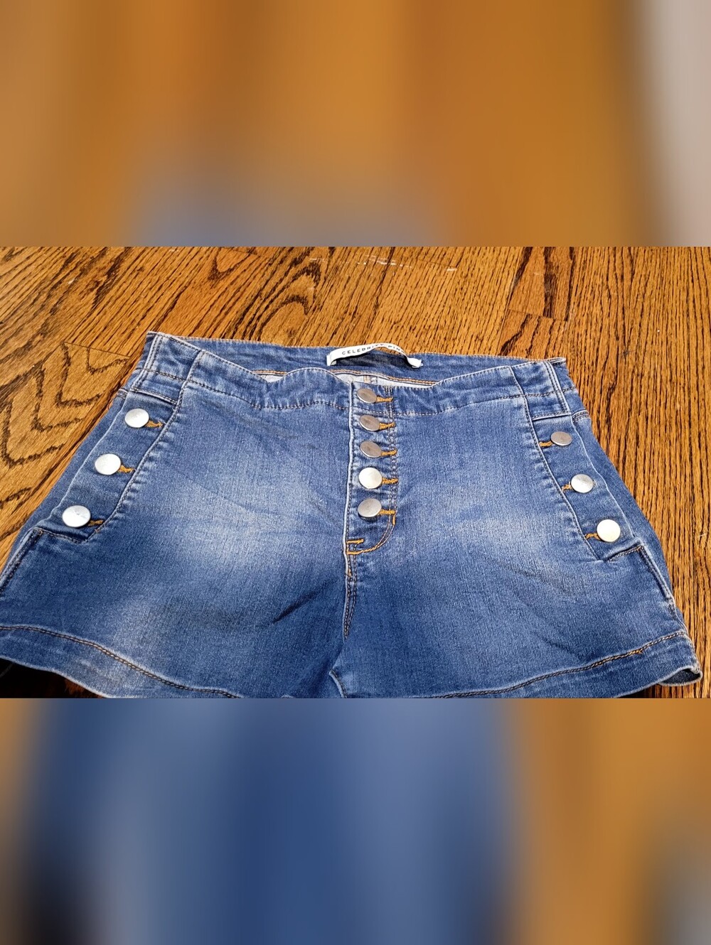 5 For $25 Celebrity Pink High-Rise Blue Button-Front Jean Shorts